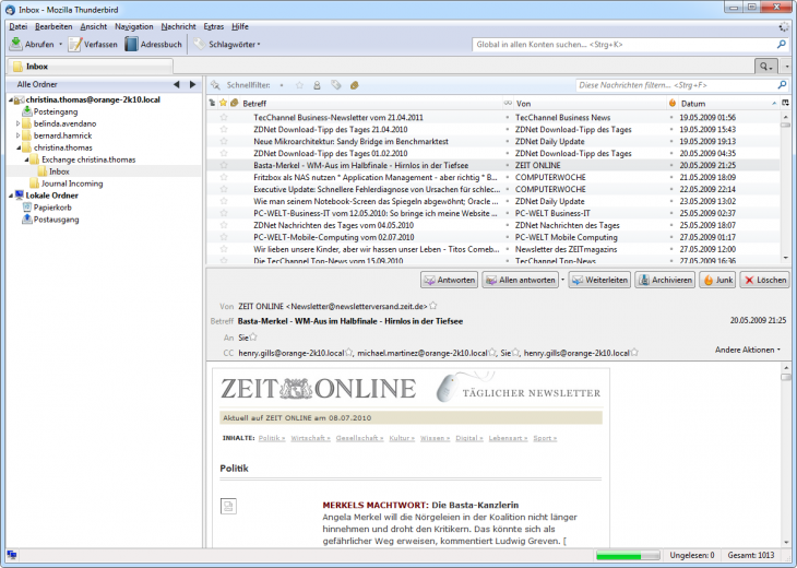 Screenshot Zugriff über den integrierten MailStore IMAP-Server