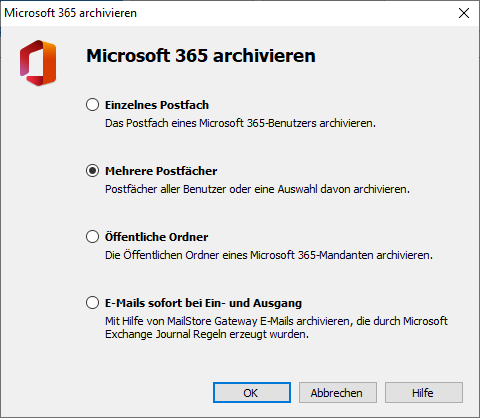 Screenshot Archivierungsprofil Microsoft 365 (Exchange Server Online)