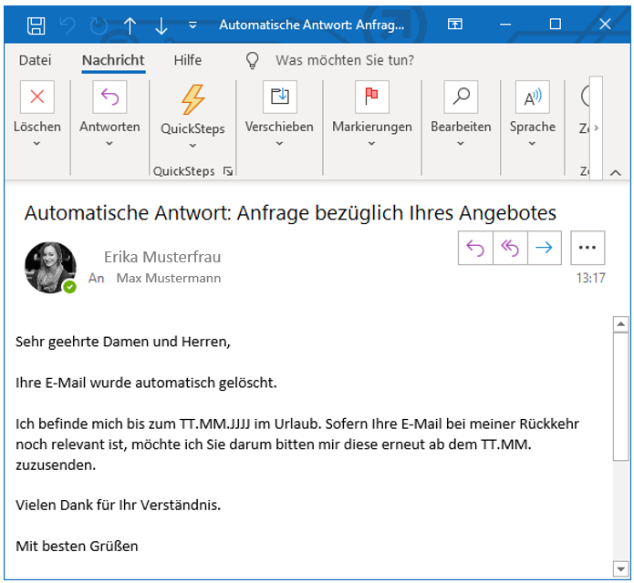 Automatische Abwesenheitsnotiz