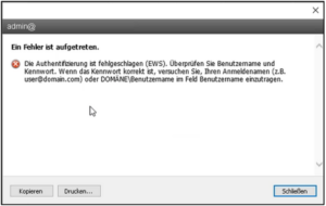 Ein Fehler ist aufgetreten bezüglich der Authentifizierung