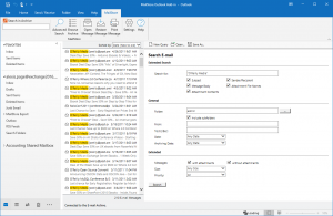 Screenshot of advanced search function of the Outlook Add-in