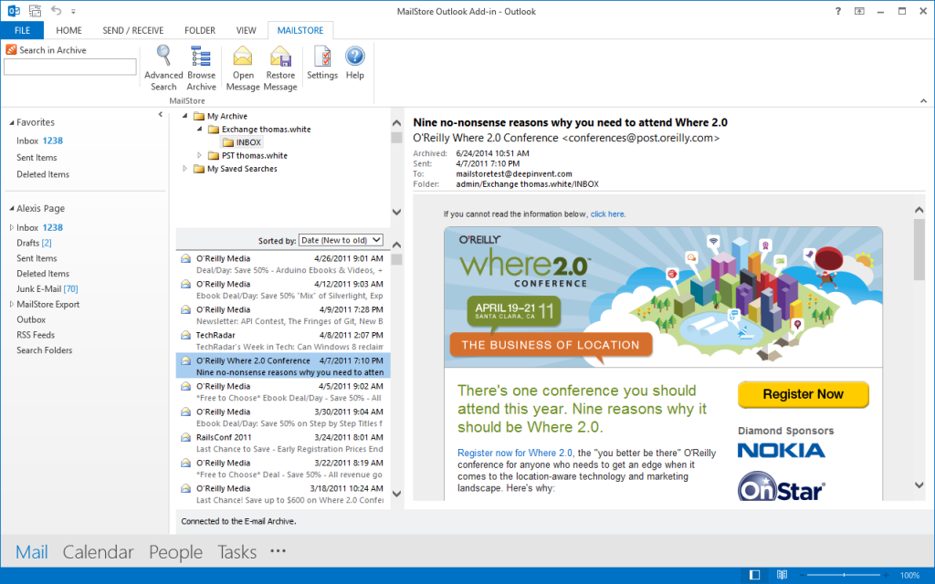 Screenshot Accessing the Archive via Microsoft Outlook Integration
