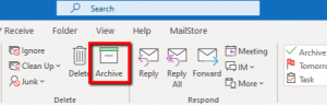 The archive button in Outlook ribbon