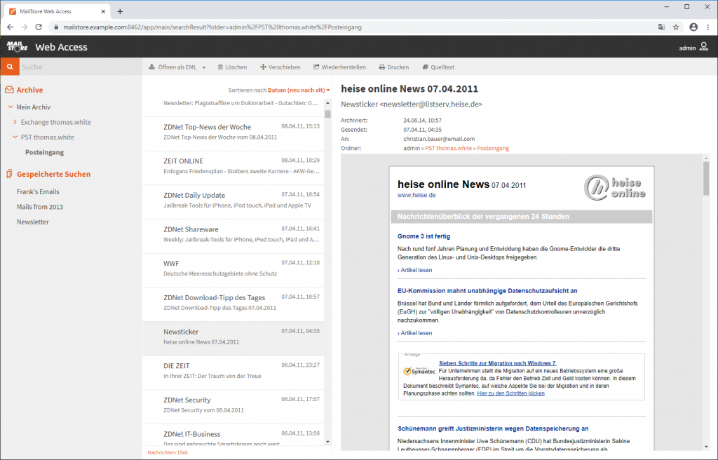 MailStore  Access platform independent archive access via browser