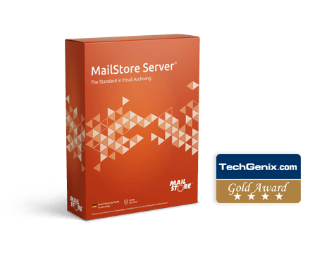 Boxshot MailStore Server with Techgenix Gold Award Badge