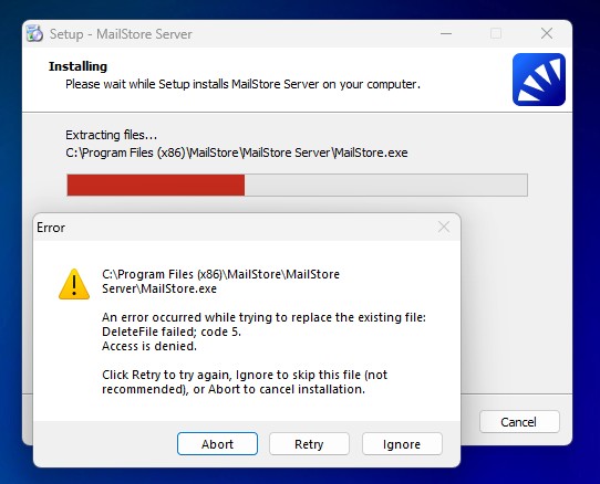 MailStore - Errormessage 
