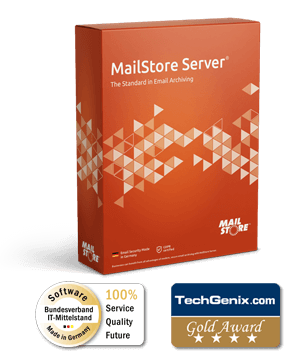Boxshot MailStore Server avec Techgenix Gold Award et Bitmi Badge